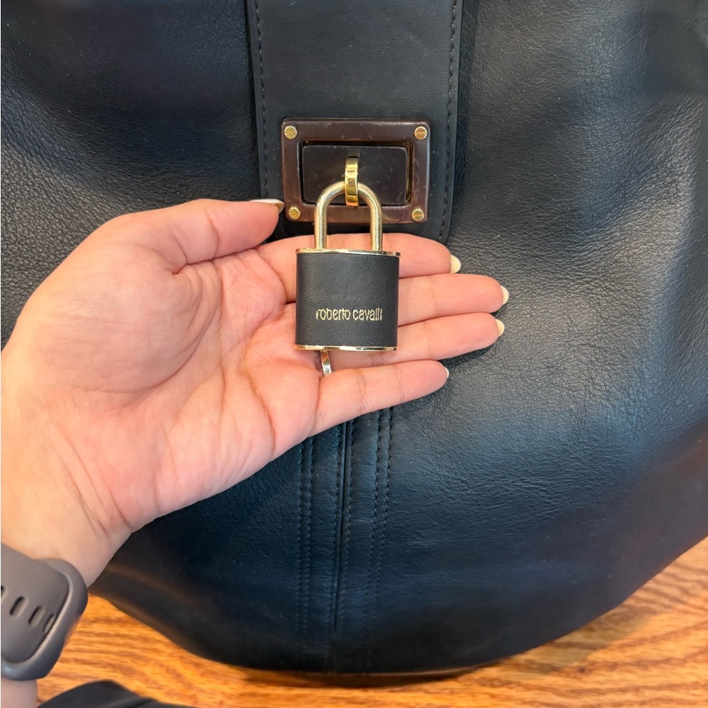 Roberto Cavalli Black Hobo Bag with Metallic Detail - Picture 2 of 5